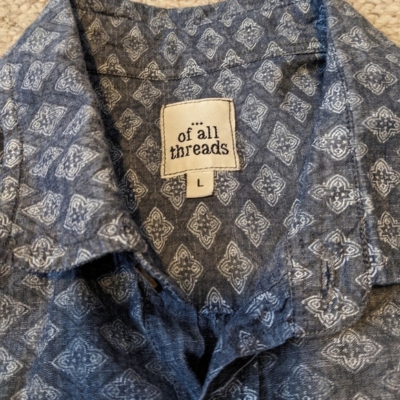 Of All Threads, men's L, blue pattern button front shirt. - Picture 5 of 10